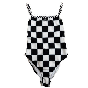 Chanel 23C Black White Checker Crystal CC Logo One Piece Swimsuit Bathingsuit 36